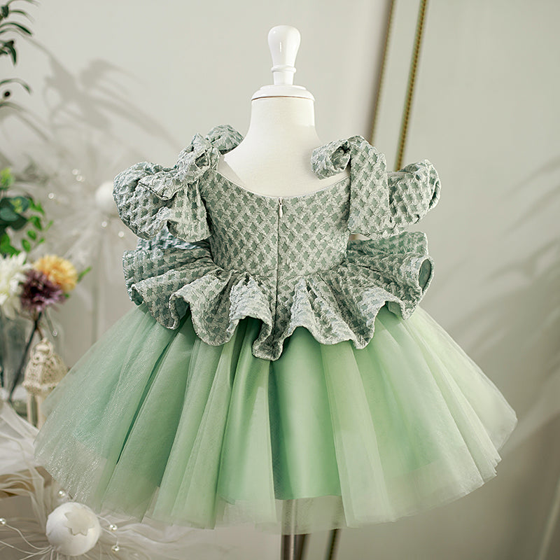 Flower Girl Dress Toddler Summer Green Retro Splicing Birthday Formal Dress