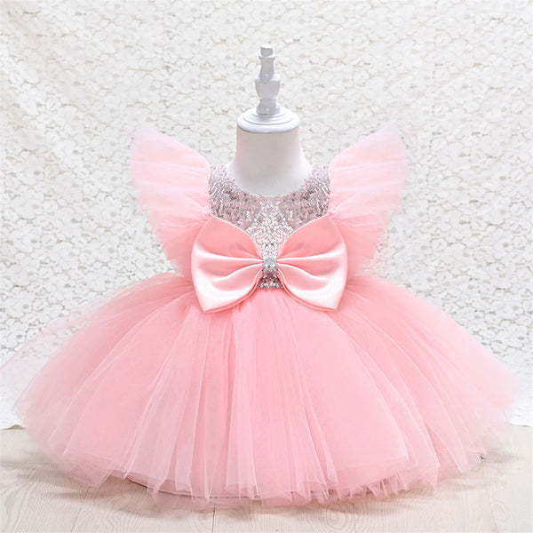 Infant Birthday Dresses Baby Girl Bow Puffy Mesh Princess Dresses First Communion Dress