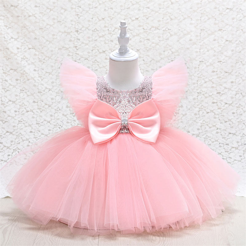 Infant Birthday Dresses Baby Girl Bow Puffy Mesh Princess Dresses First Communion Dress, Pink / 0-6 Months (70cm) Infant Birthday Dresses Baby Girl Bow Puffy Mesh Princess Dresses First Communion Dress, Pink / 0-6 Months (70cm)