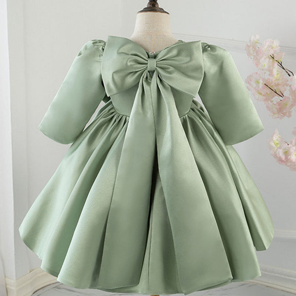 Baby Girl Dress Toddler Prom Communion Green Big Bow Princess Dress