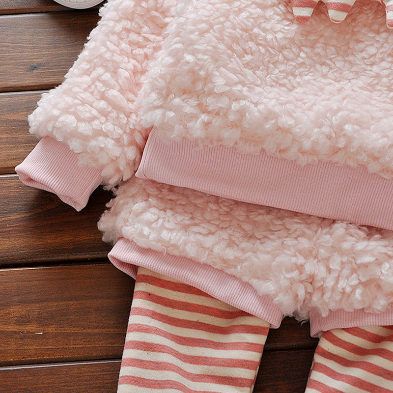 Little Girl Warm Suit Toddler Pink Lamb Stripe Wool Baby Suit