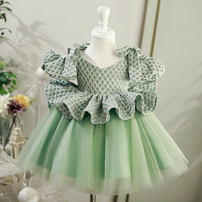 Flower Girl Dress Toddler Summer Green Retro Splicing Birthday Formal Dress