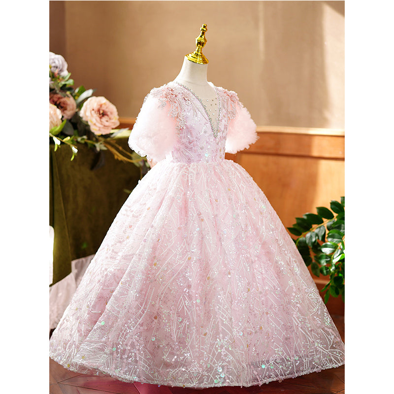 Luxury Elegant Girl Pink Beauty Pageant Dress