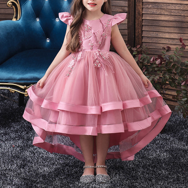 Girl Birthday Party Princess Dress Embroidered Fluffy Tail Pageant Dress