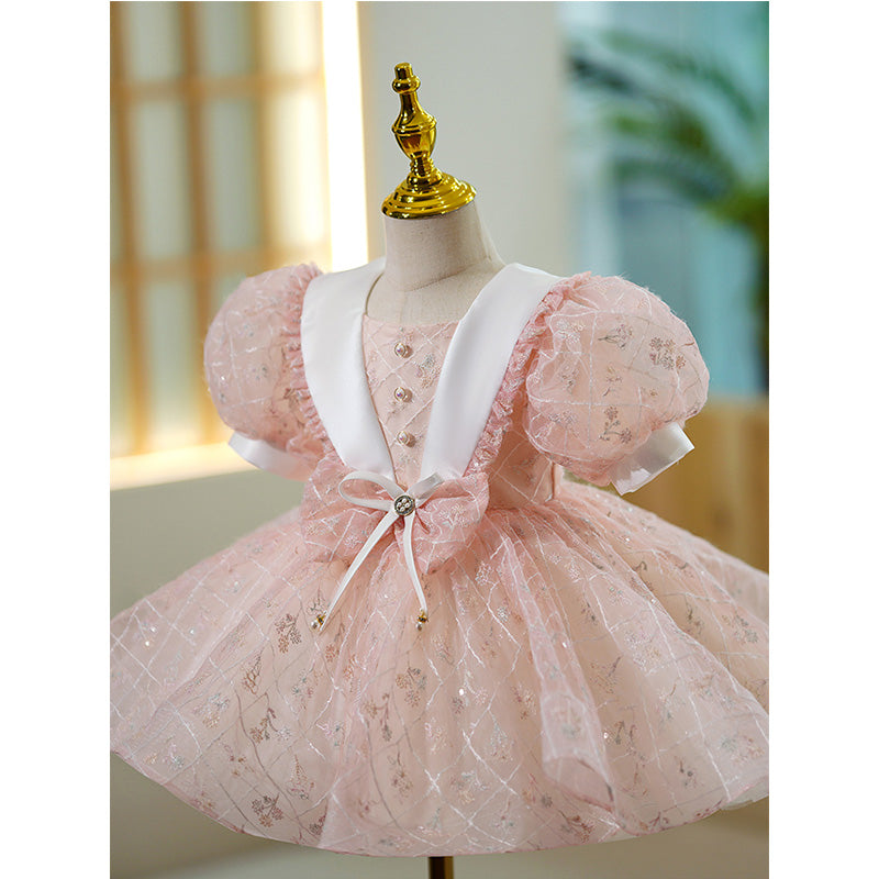 Baby Girl First Communion Toddler Summer Puff Sleeves Bow Puffy Princess Dress