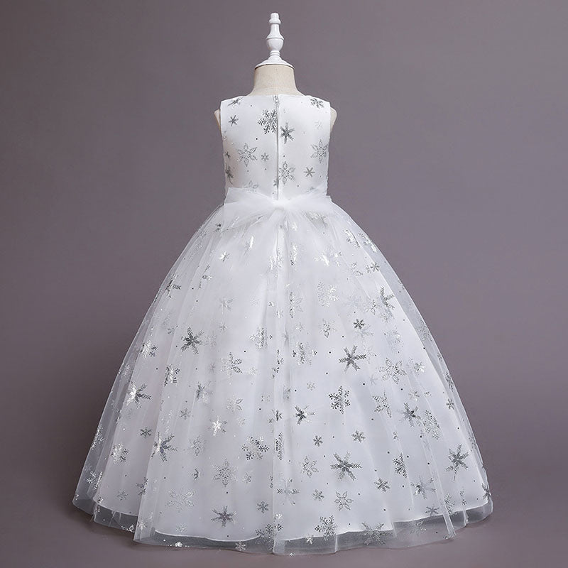 Flower Girl Dress Children Summer Pageant Dress Snowflake Print Sleeveless Princess Dress