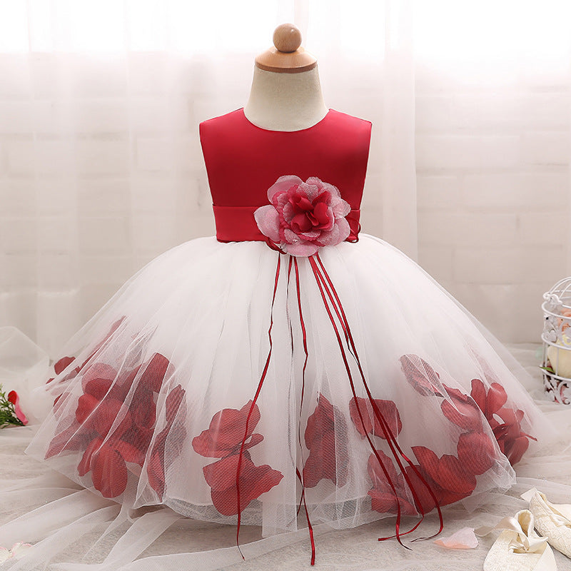 Girl Christmas Dress Baby Girl Princess Dress Toddler Sweet Round Neck Flower Girl Birthday Party Dress