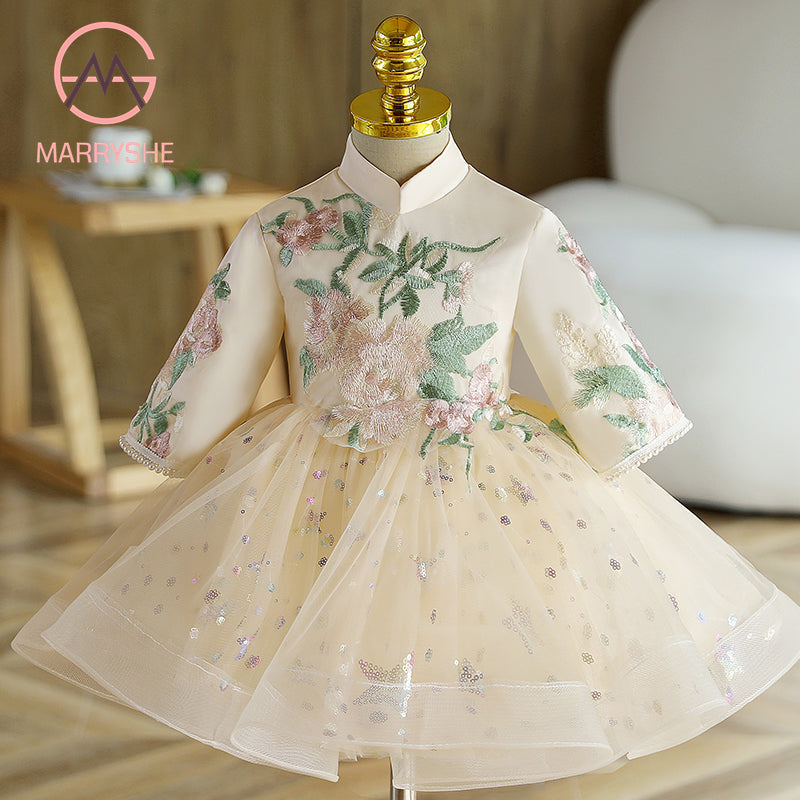 MARRYSHE Baby Girl and Toddler Embroidered Stars Sequin Puffy Birthday Party Princess Dress.