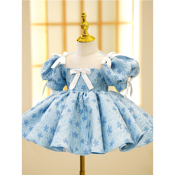 Baby Girl Floral Puff Sleeve Bow Knot Fluffy Birthday Party Princess Dress