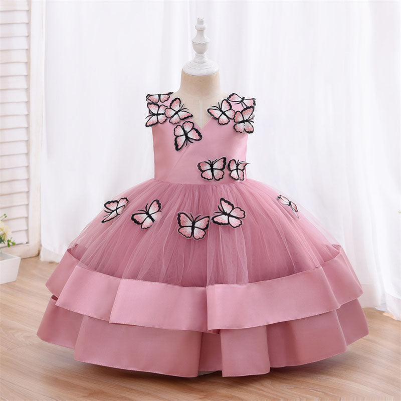 Baby Girl Party Dresses Girl Formal Princess Butterfly  Cake Sleeveless Dress