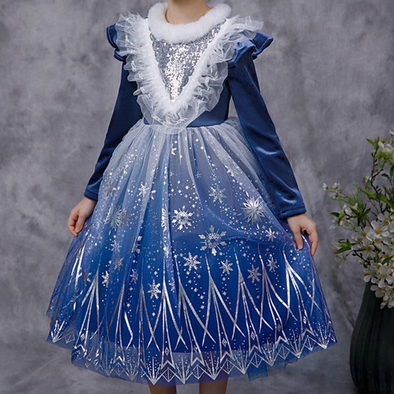 Winter Gradient Mesh Print Princess Dress