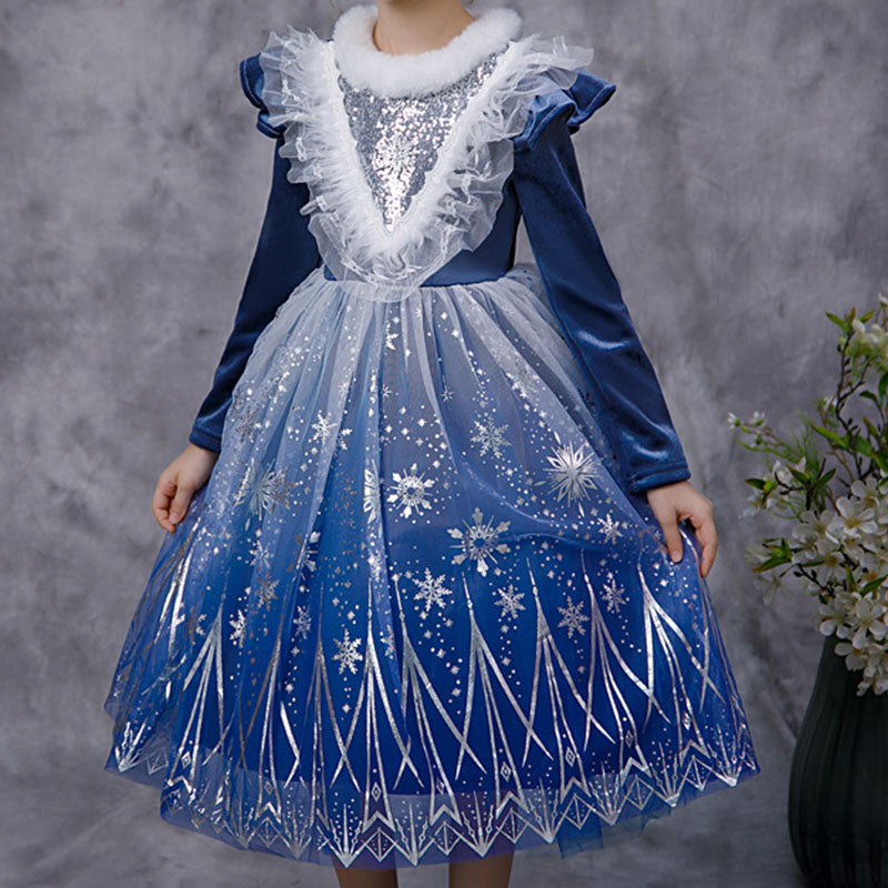 Winter Gradient Mesh Print Princess Dress