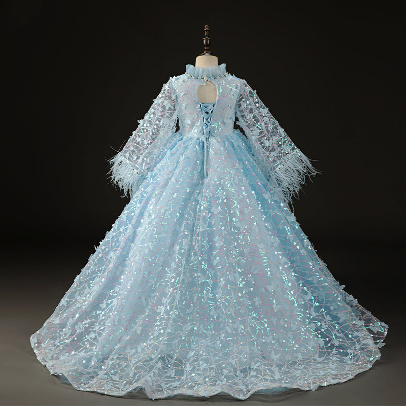 Elegant Baby Girl Blue Mesh Birthday Party Princess Dress