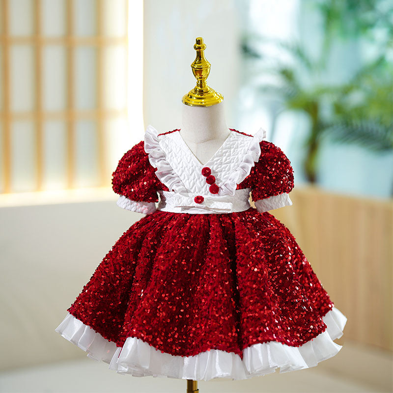 Baby Girl Red Christmas Birthday Party Dress Sequin Puffy Princess Dress Baby Girl Red Christmas Birthday Party Dress Sequin Puffy Princess Dress