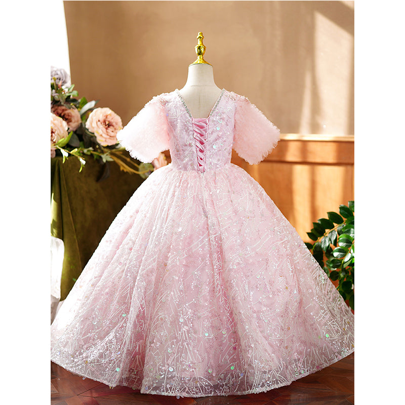 Luxury Elegant Girl Pink Beauty Pageant Dress