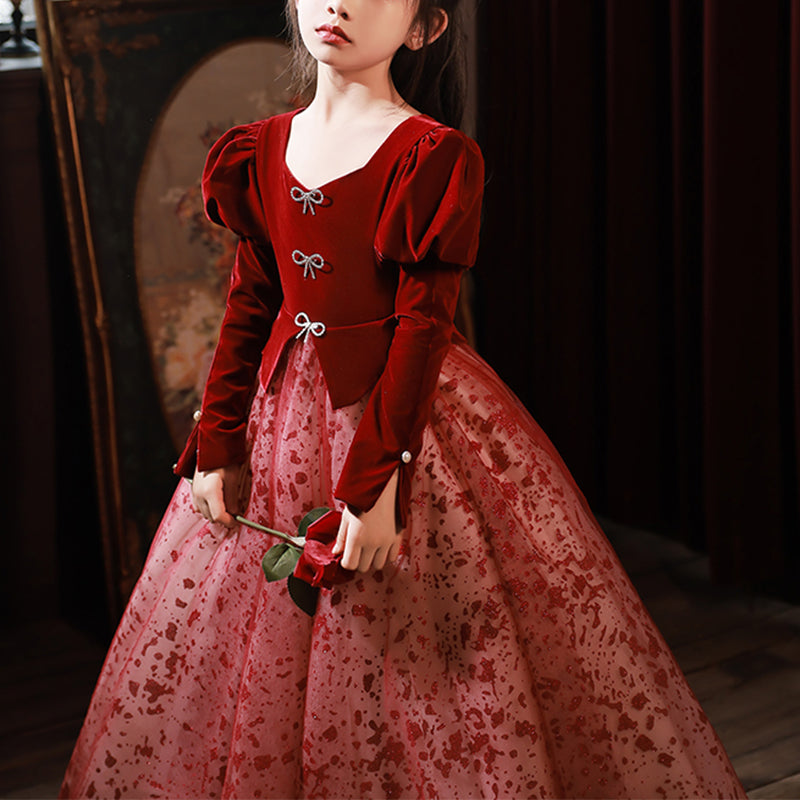 Flower Girl Dress Children Pageant Princess Communion Elegant Red Evening Dress