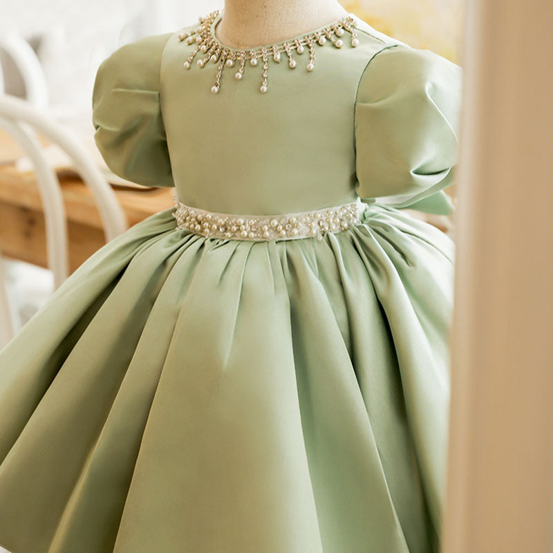 Little Girls Dress Toddler Green Pearl Communion Formal Princess Birthday Party Dress