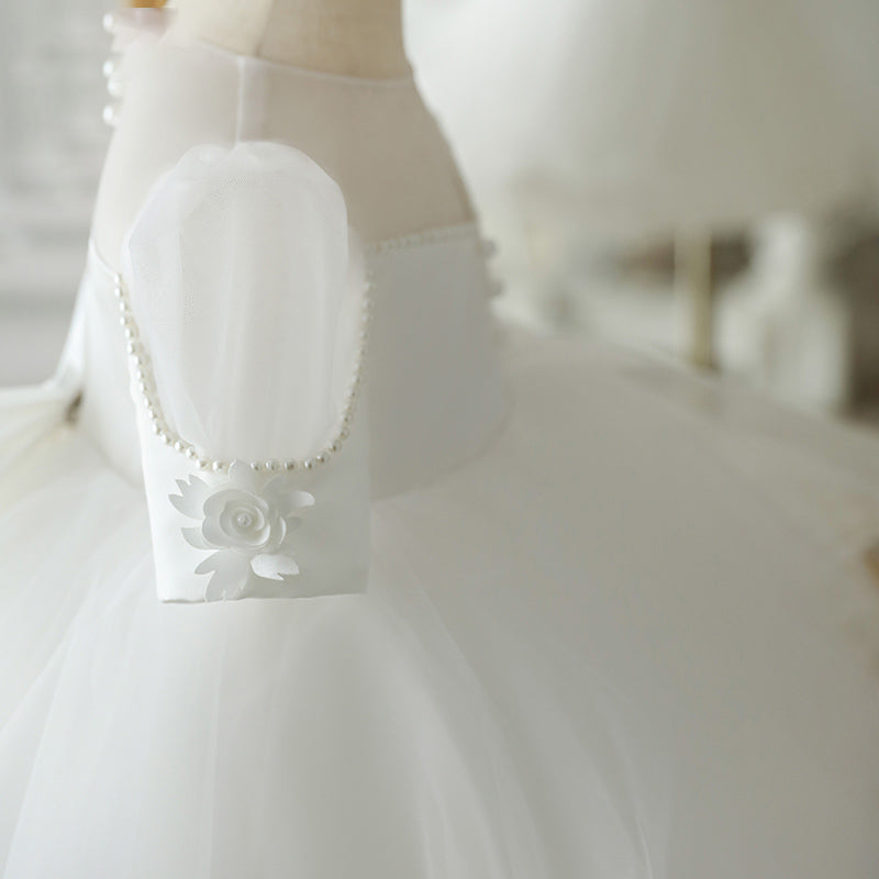 Flower Girl Dresses Baby Girl Summer Elegant White Puffy Bow Birthday Princess Dress