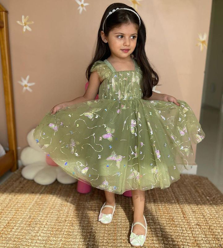Baby Girl Easter Dress Princess Dress Summer Green Sleeveless Butterfly Birthday Party Dress
