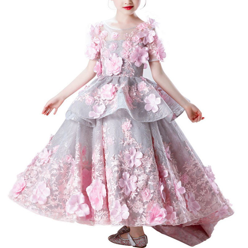 Baby Girl Princess Dress Children Summer Fluffy Mesh Large Hem Flower Dress