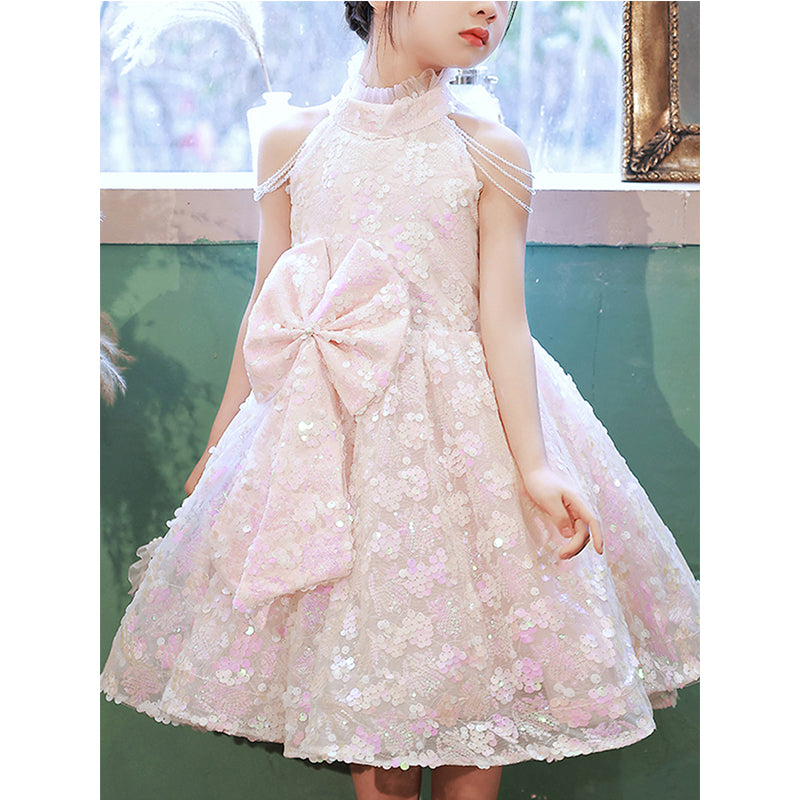 Elegant Luxury Girl Pink Bow Princess Dress