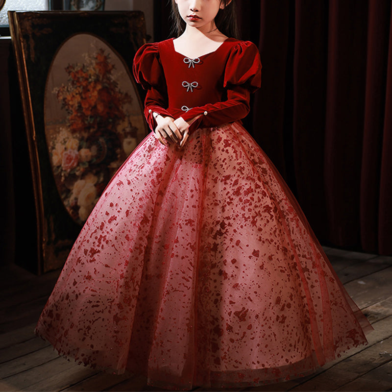 Flower Girl Dress Children Pageant Princess Communion Elegant Red Evening Dress, Red / 5-6 Years (130cm) Flower Girl Dress Children Pageant Princess Communion Elegant Red Evening Dress, Red / 5-6 Years (130cm)