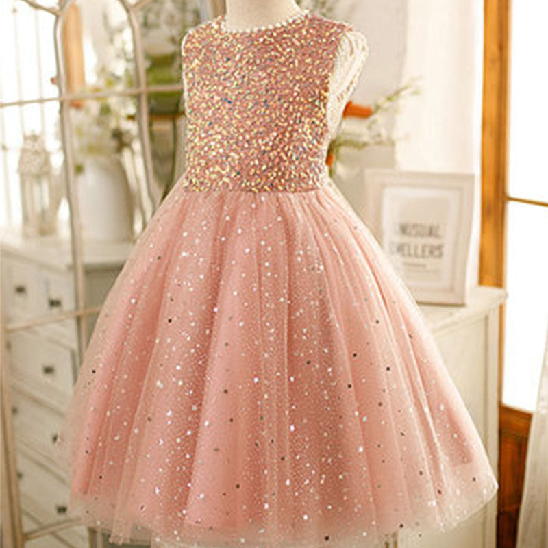 Toddler Ball Gowns Girl Cute Sequins Sleeveless Party Communion Princess Dress