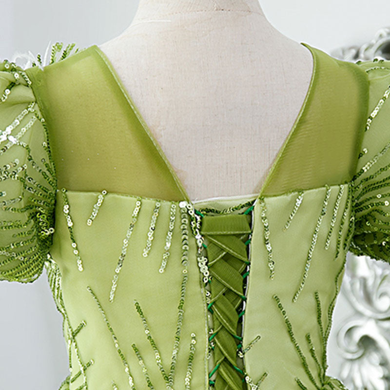 Flower Girl Dress Children Communion Light Green Sequined Puff Sleeves marryshe Flower Girl Dress Children Communion Light Green Sequined Puff Sleeves marryshe