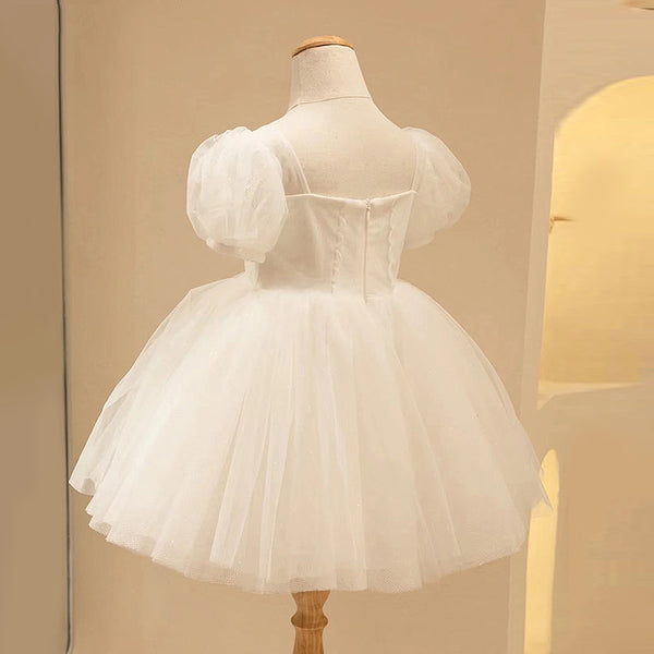 Baby Girl Summer Birthday Party Dress White Puff Sleeve Puffy Baptism Princess Dress