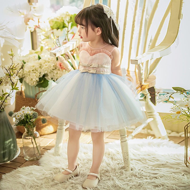 Flower Girl Dress Toddler Summer Cute Round Neck Sleeveless Mesh Princess Dress, Pink blue / 4-5 Years (120cm) Flower Girl Dress Toddler Summer Cute Round Neck Sleeveless Mesh Princess Dress, Pink blue / 4-5 Years (120cm)