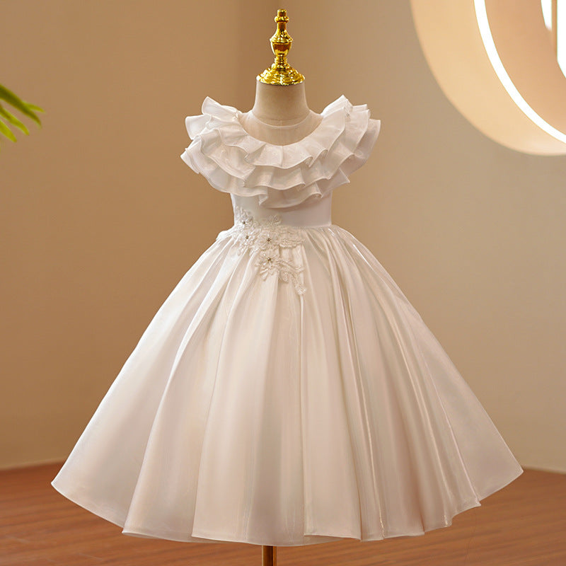Toddler First Communion Dress Girl Wedding Dress White Sleeveless Fluffy Flower Girl Dress Christening Dress