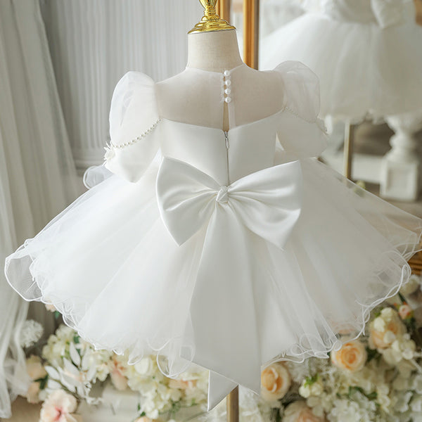 Flower Girl Dresses Baby Girl Summer Elegant White Puffy Bow Birthday Princess Dress