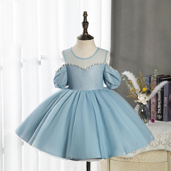 Baby Girl Dress Toddler Prom Fluffy Birthday Costume Off Shoulder Puff Sleeves Dress