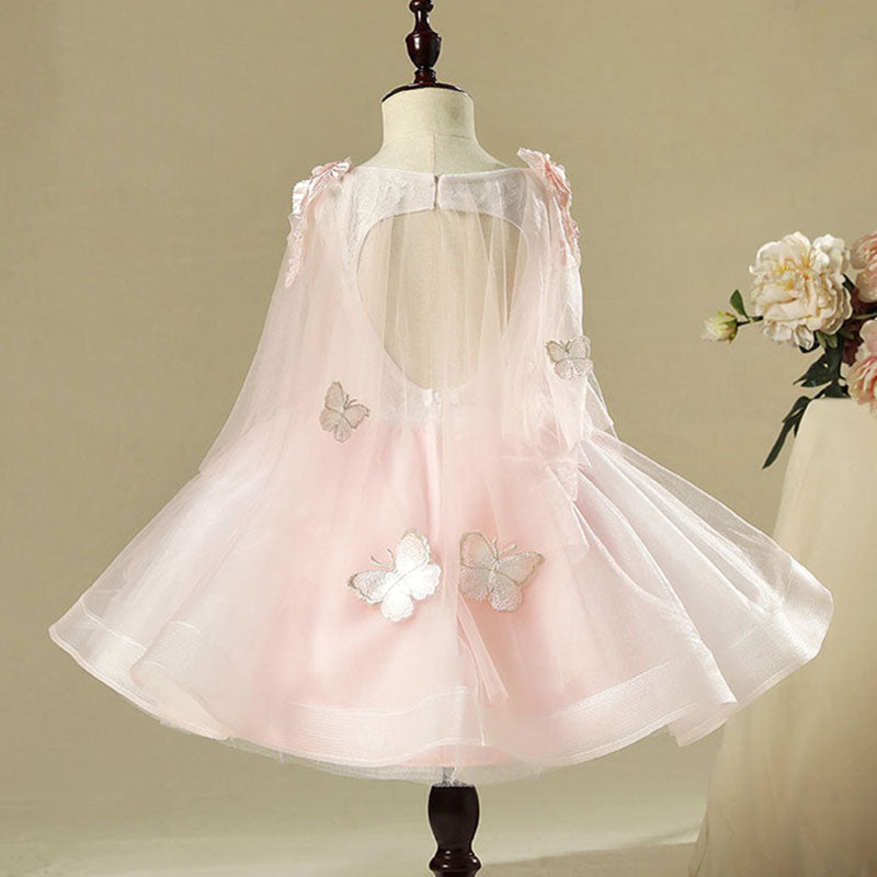 Flower Girls Dress Toddler Embroidery Butterfly Wedding Birthday Grace Trailing Dress