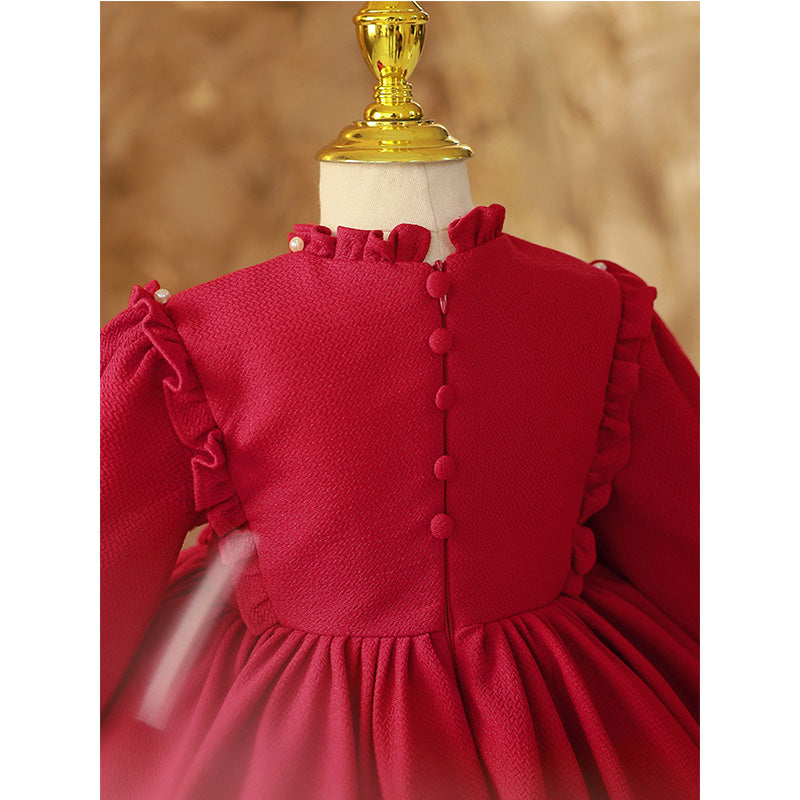 Girl Christmas Dress Flower Girl Dress Toddler Prom Communion Red Beadwork Birthdate Princess Dress