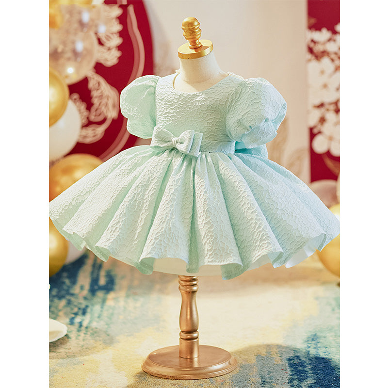 Baby Girl and Toddler Birthday Party Dress Bow Knot Puff Sleeve Puffy Princess Dress