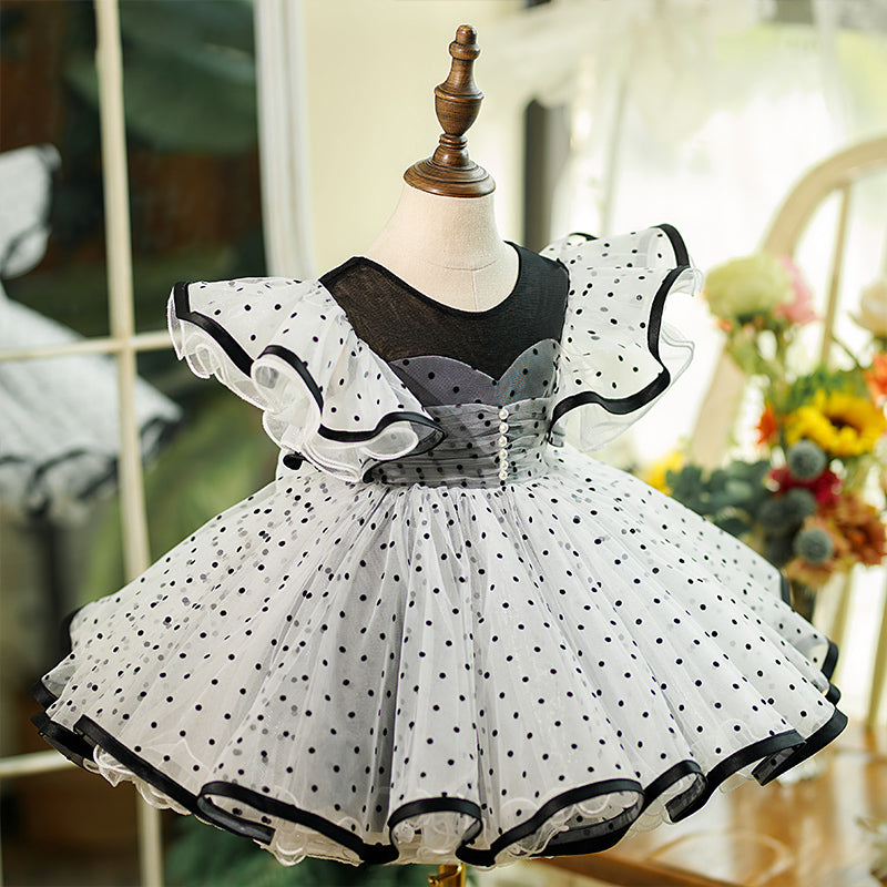 Polka Dot Dress for Girls with Bow Princess Design