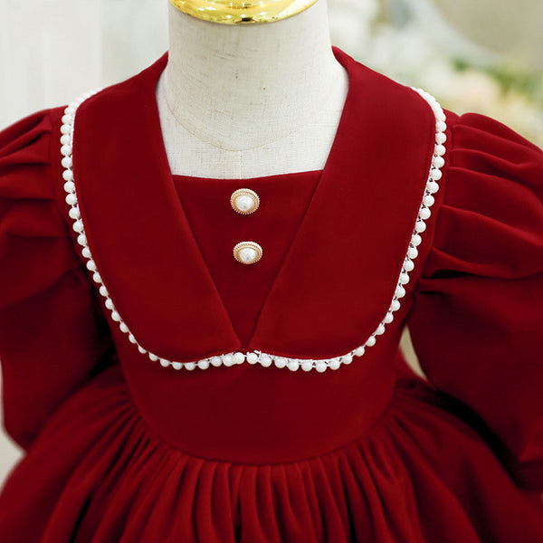 Girl Christmas Dress Baby Girl Dress Toddler Ball Gowns Winter Red Puff Sleeve Cute Princess Dress