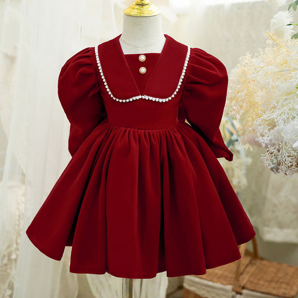 Girl Christmas Dress Baby Girl Dress Toddler Ball Gowns Winter Red Puff Sleeve Cute Princess Dress
