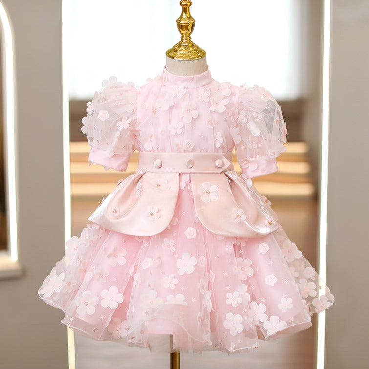 Baby Girl Prom Dress Toddler Summer Pink Petal Cute Puff SleevesPrincess Dress