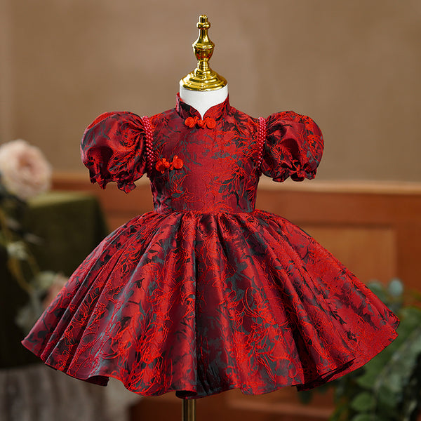 Girl Christmas Dress Baby Girl Dress Flower Girl Dress Autumn Elegant Red Embroidery Long Sleeve Princess Party Dress