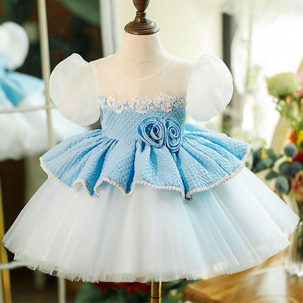 Flower Girl Dress Toddler Mesh Puff Sleeve Puffy Princess Party Dress