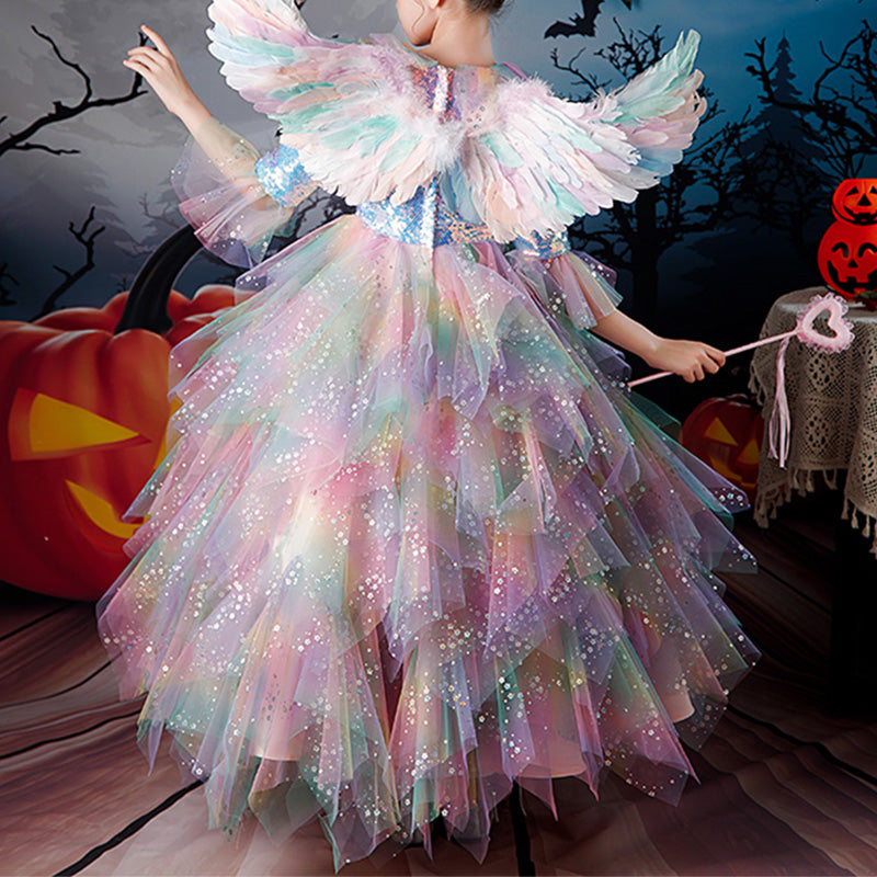 Baby Girl Dress Children Pageant Colorful Mesh Fluffy Halloween Performance Princess Dress