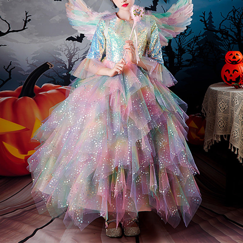 Baby Girl Dress Children Pageant Colorful Mesh Fluffy Halloween Performance Princess Dress