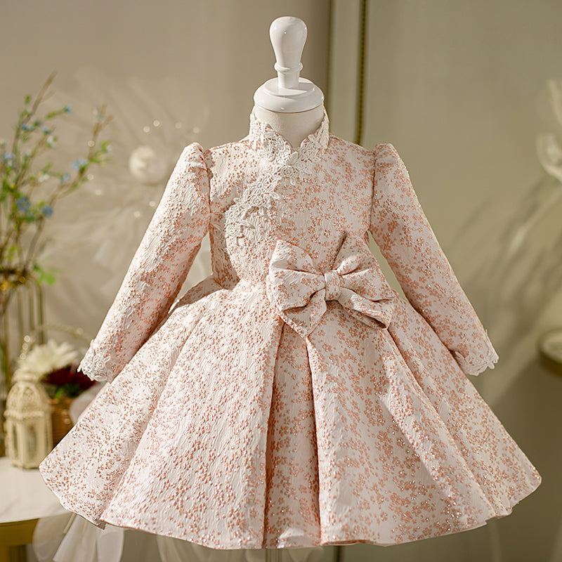 Girl Christmas Dress Toddler Prom Dress Baby Girl Fall Stand Collar Bowknot Long Sleeve Princess Party Dress, Pink / 0-1 Year (80cm) Girl Christmas Dress Toddler Prom Dress Baby Girl Fall Stand Collar Bowknot Long Sleeve Princess Party Dress, Pink / 0-1 Year (80cm)