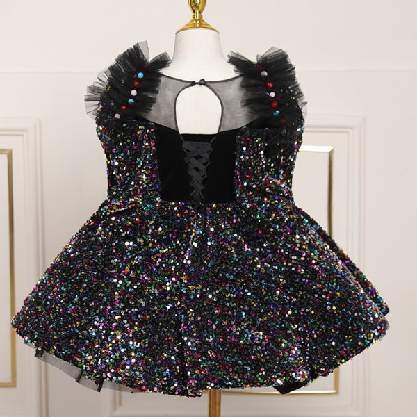 Toddler Ball Gowns Girl Party Summer Black Cute Sequins Princess Dress