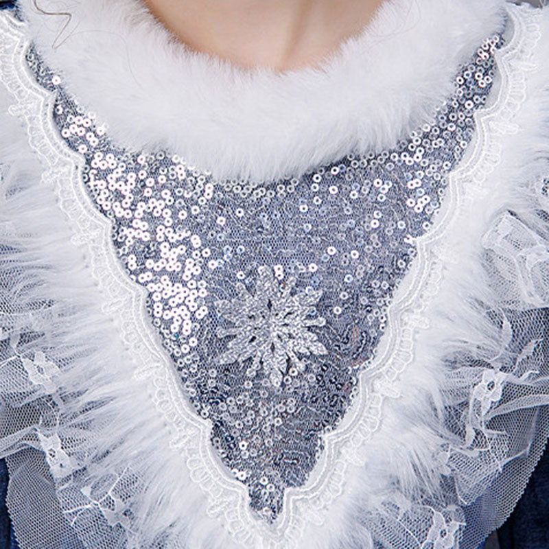 Winter Gradient Mesh Print Princess Dress