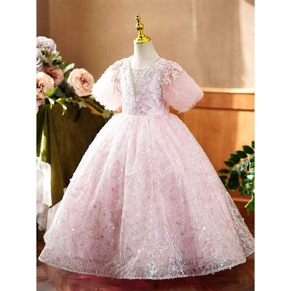 Luxury Elegant Girl Pink Beauty Pageant Dress