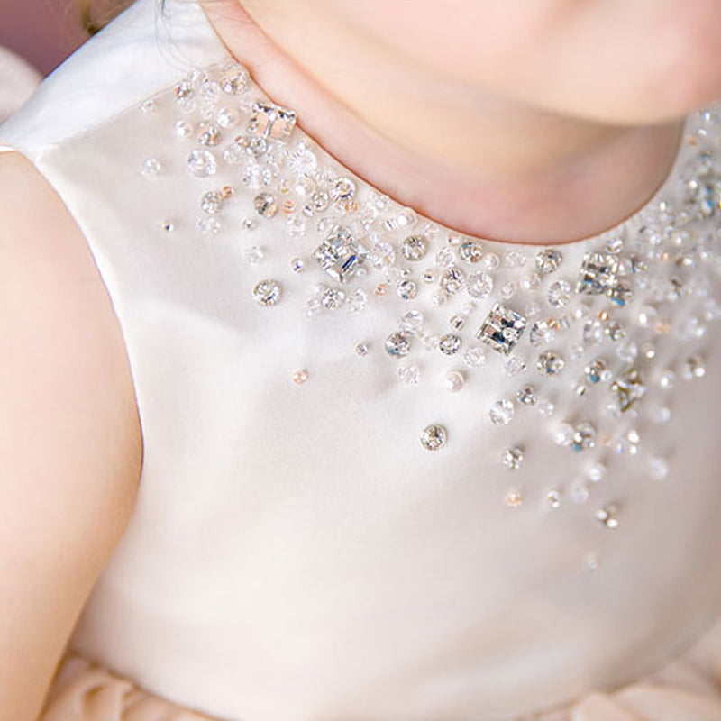 Baby Girl Princess Dress Sleeveless Beaded Neck Puffy Birthday Party Dress
