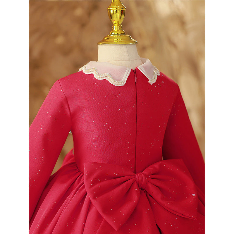 Girl Christmas Dress Toddler Ball Gowns Little Girl Princess Dress Long Sleeve Doll Collar Sequined Dress